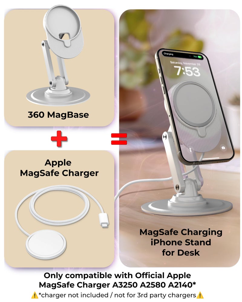 COOPER 360 MagBase - iPhone MagSafe Charger Stand for Apple MagSafe Charger (Not Included) AirPods Charger, MagSafe Stand for iPhone 17/16/15/14/13/12 Pro/Max | Standby Mode, 360Â° Rotation (White) - Image 2