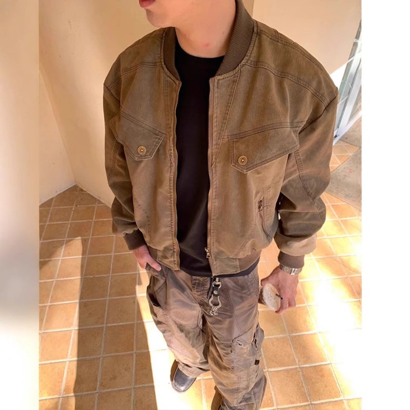 Maillard Brown Short Workwear Jacket Men'S Washable Brand Baseball Suit American Vintage Harrington Jacket - Image 3