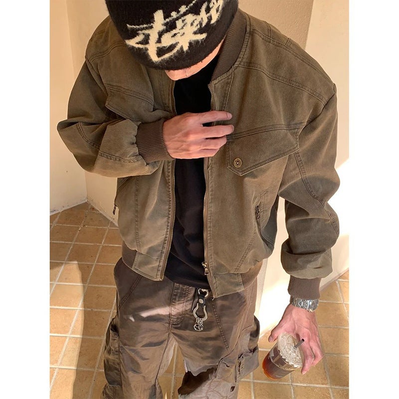 Maillard Brown Short Workwear Jacket Men'S Washable Brand Baseball Suit American Vintage Harrington Jacket - Image 1