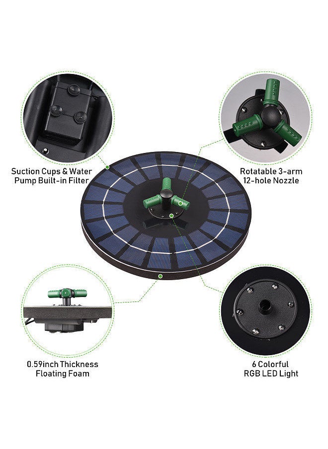 YQbest 6W Colorful Solar Fountain Pump With 360°Rotatable Nozzle RGB LED Light Water Battery Auto-Shut off 9 Inch Floating for Bird Bath Garden Small Pond  - Image 3