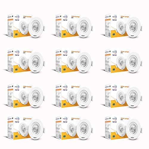wipro Polycarbonate Garnet 6W Round Led Wave Spotlight|Cob Spotlight for Ceiling|Warm White Light (2700K)|Adjustable Design|Recessed Tiltable Downlighter for False Ceiling|Cutout-75 Mm|Pack of 12 - Image 1