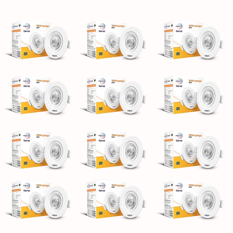 wipro Polycarbonate Garnet 6W Round Led Wave Spotlight|Cob Spotlight for Ceiling|Warm White Light (2700K)|Adjustable Design|Recessed Tiltable Downlighter for False Ceiling|Cutout-75 Mm|Pack of 12 - Image 5