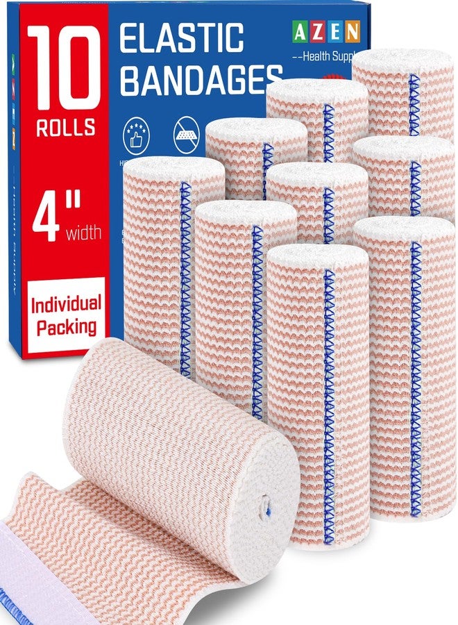 AZEN Premium 10 Pack Elastic Bandage Wrap 4 Inch, Compression Wrap Bandage for Legs, Lymphedema Wraps for Legs, Ankle, Knee, Tummy, Body - Image 1