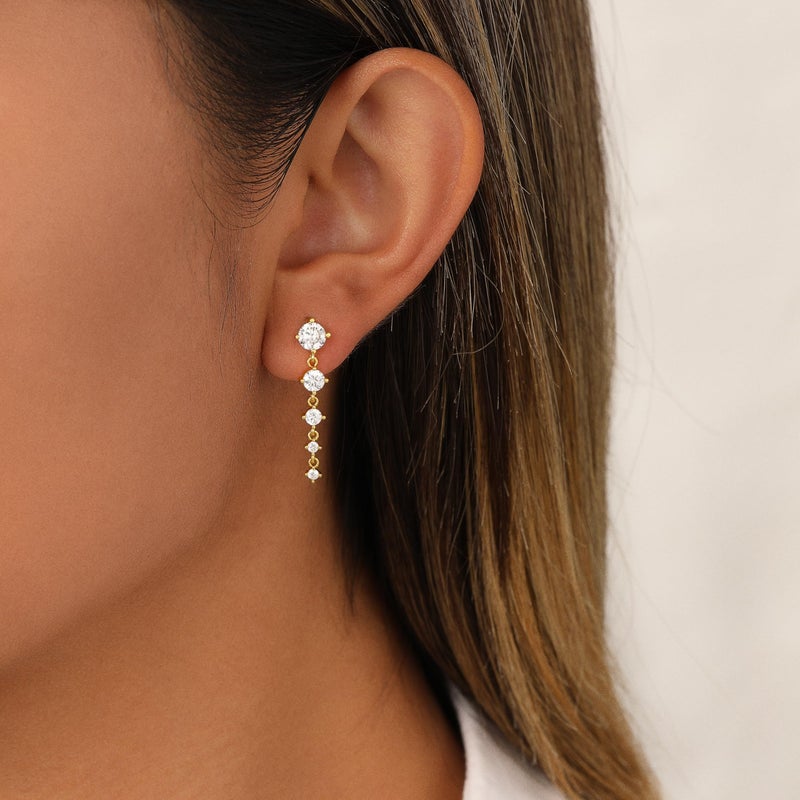 Tasiso Dangle Pearl Drop Earrings For Women Trendy 14K Gold Plated Long Threader Chain Dainty CZ Stud Earrings Hypoallergenic Cute Small Hoop Earrings Jewelry - Image 2