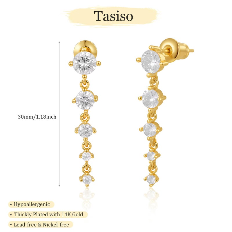 Tasiso Dangle Pearl Drop Earrings For Women Trendy 14K Gold Plated Long Threader Chain Dainty CZ Stud Earrings Hypoallergenic Cute Small Hoop Earrings Jewelry - Image 4
