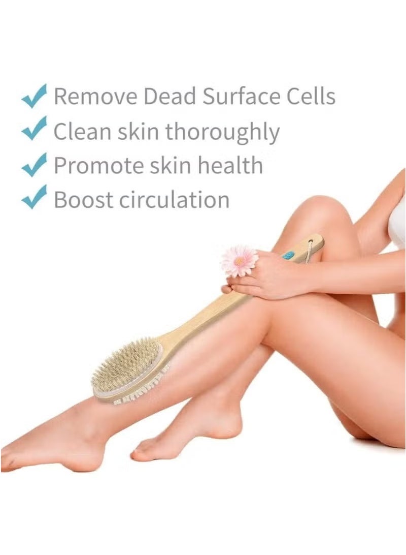 Double-Sided Dry Body Brush with Long Handle, Natural Bristle Exfoliating Brush for Back Scrubbing, Improve Circulation & Reduce Cellulite, Shower Brush for Men & Women - Image 4