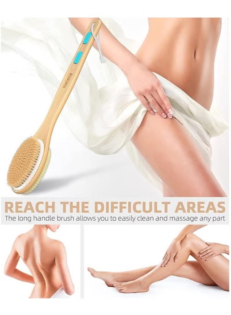 Double-Sided Dry Body Brush with Long Handle, Natural Bristle Exfoliating Brush for Back Scrubbing, Improve Circulation & Reduce Cellulite, Shower Brush for Men & Women - Image 5