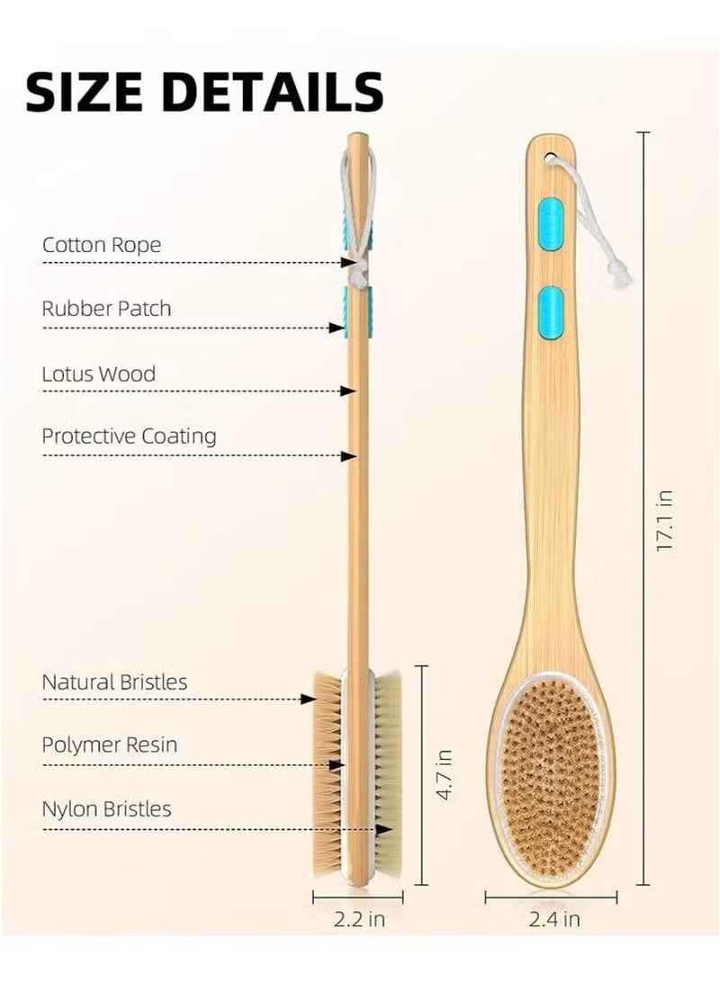 Double-Sided Dry Body Brush with Long Handle, Natural Bristle Exfoliating Brush for Back Scrubbing, Improve Circulation & Reduce Cellulite, Shower Brush for Men & Women - Image 2