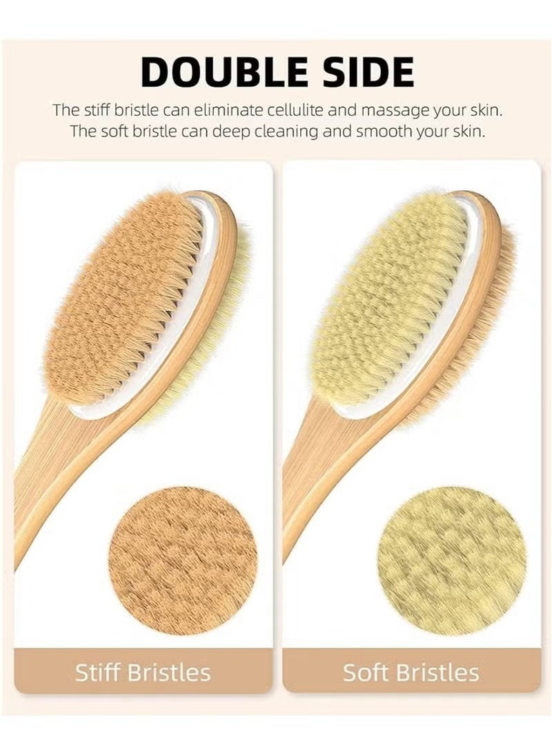 Double-Sided Dry Body Brush with Long Handle, Natural Bristle Exfoliating Brush for Back Scrubbing, Improve Circulation & Reduce Cellulite, Shower Brush for Men & Women - Image 3