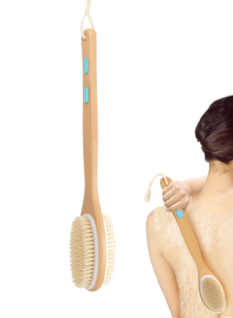 Double-Sided Dry Body Brush with Long Handle, Natural Bristle Exfoliating Brush for Back Scrubbing, Improve Circulation & Reduce Cellulite, Shower Brush for Men & Women - Image 1