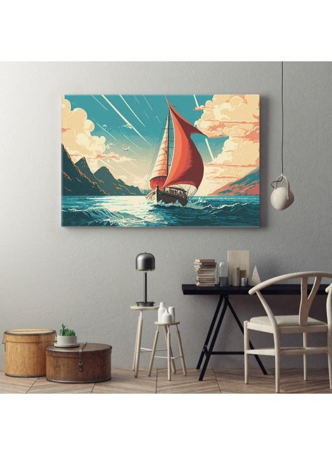 Home Gallery - Painting sailboat in river with cloudy sky Printed canvas wall art - Image 1