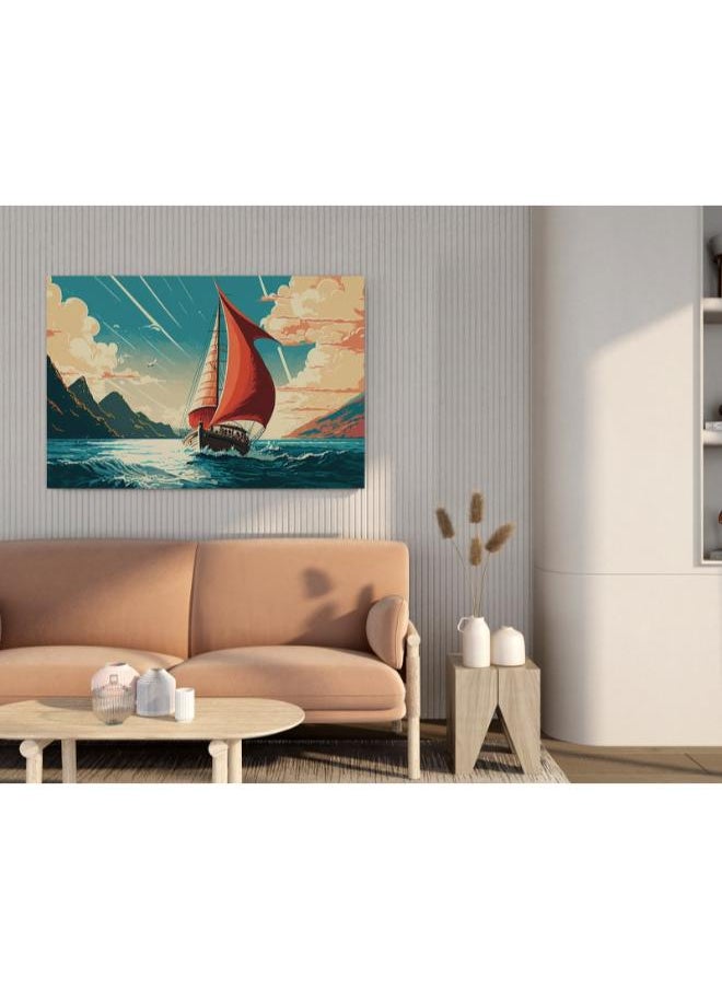 Home Gallery - Painting sailboat in river with cloudy sky Printed canvas wall art - Image 1