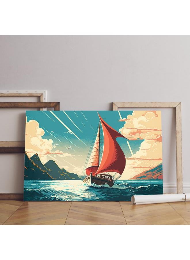Home Gallery - Painting sailboat in river with cloudy sky Printed canvas wall art - Image 1