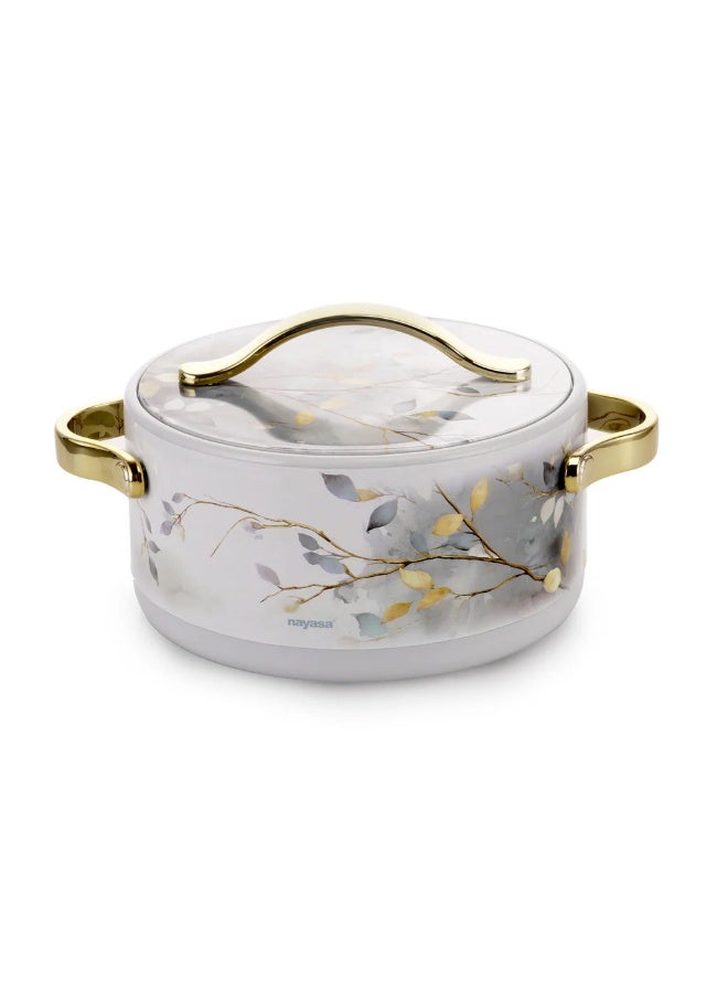NAYASA Bethany Deluxe Insulated Casserole | Plastic Hotpot with Stainless Steel Inner Lid | Double Wall Food Warmer | Floral Design with Gold Handles- AUTUMN 3500ML - Image 1