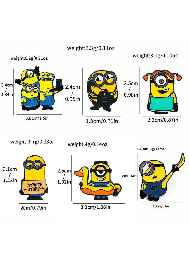 Minions 6 Pcs Cartoon Minions Enamel Brooch Set, Cute Character Metal Lapel Pins, Decorative Badges For Backpack Clothing Jackets Gift - Image 2