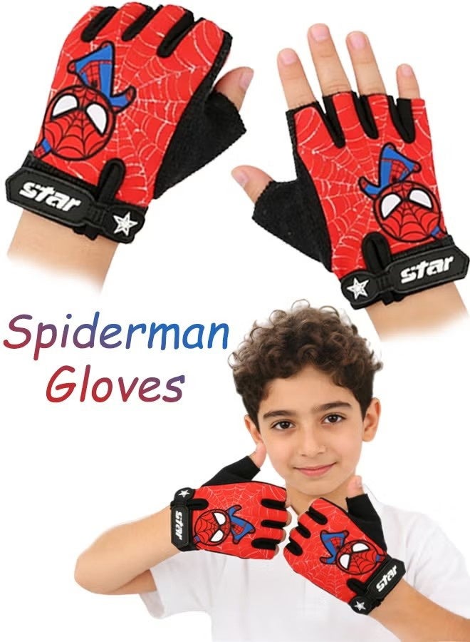 Kids Spiderman Superhero Fingerless Bike Gloves Non Slip Shock Absorbing Gloves for 5 to 9 Years Old Children Ideal for Cycling Riding Climbing Monkey Bars Fishing Outdoor Sports