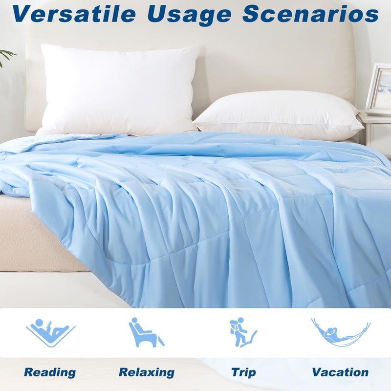 bedsmile Cooling Comforter Queen Size, Double-Sided Cold Tech Fabric Quilted Bed Comforters Cooling Blanket for Hot Sleepers, Breathable Lightweight Summer Bedding, All-Season Ice Blanket, Blue - Image 5