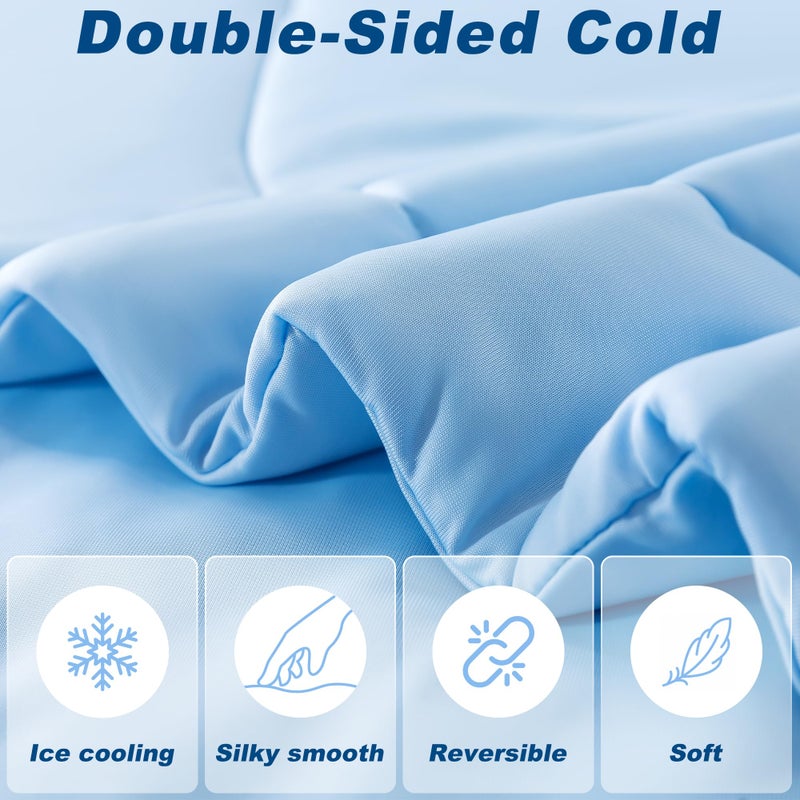 bedsmile Cooling Comforter Queen Size, Double-Sided Cold Tech Fabric Quilted Bed Comforters Cooling Blanket for Hot Sleepers, Breathable Lightweight Summer Bedding, All-Season Ice Blanket, Blue - Image 3