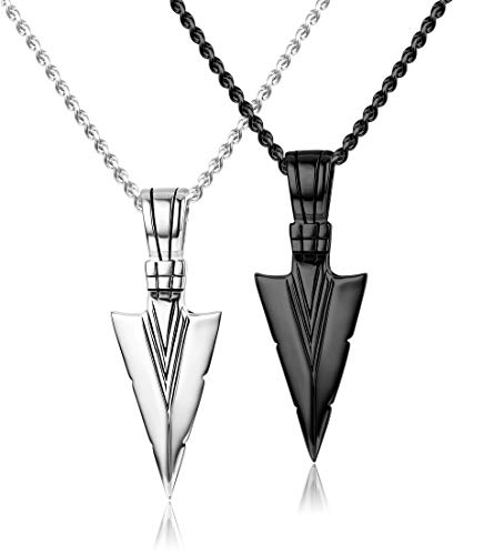 Jstyle Stainless Steel Pendant Necklace For Mens Cool Spearpoint Arrowhead Pendant Chain Necklace Set Black & Silver Tone - Image 1