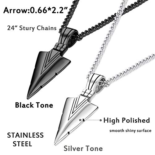 Jstyle Stainless Steel Pendant Necklace For Mens Cool Spearpoint Arrowhead Pendant Chain Necklace Set Black & Silver Tone - Image 4