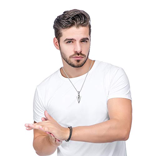 Jstyle Stainless Steel Pendant Necklace For Mens Cool Spearpoint Arrowhead Pendant Chain Necklace Set Black & Silver Tone - Image 5