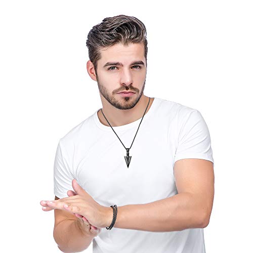 Jstyle Stainless Steel Pendant Necklace For Mens Cool Spearpoint Arrowhead Pendant Chain Necklace Set Black & Silver Tone - Image 2