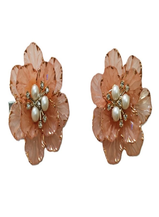 Goonmala Acrylic Petal Flower with Pearl, 5 cm, for Decoration, DIY Craft, Rakhi, Diwali, Hair Clip (Peach) - Image 2