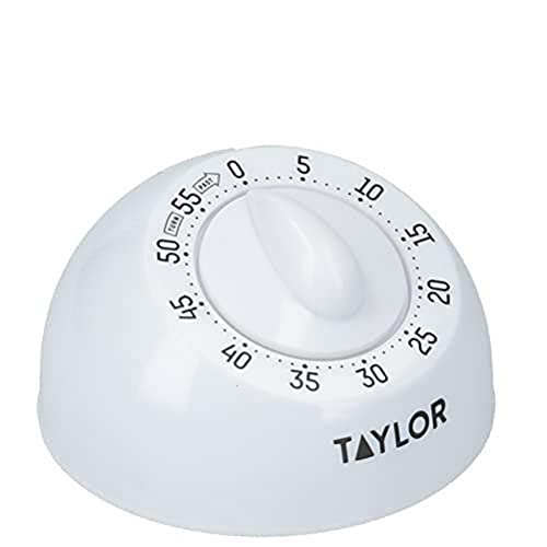 Taylor Taylor Kitchen Timer Classic Mechanical Cooking and Baking Countdown Rotating Alarm 60 Minutes White 