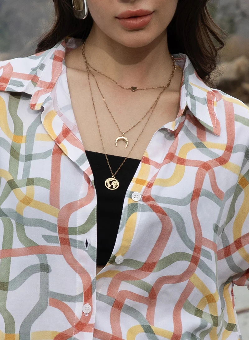 كامبوس سوترا Women's Brick Red & Olive Green Flowing Vines Shirt