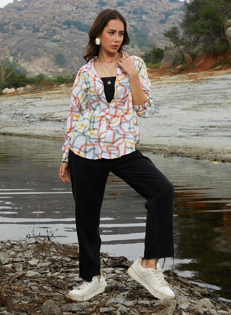 كامبوس سوترا Women's Brick Red & Olive Green Flowing Vines Shirt