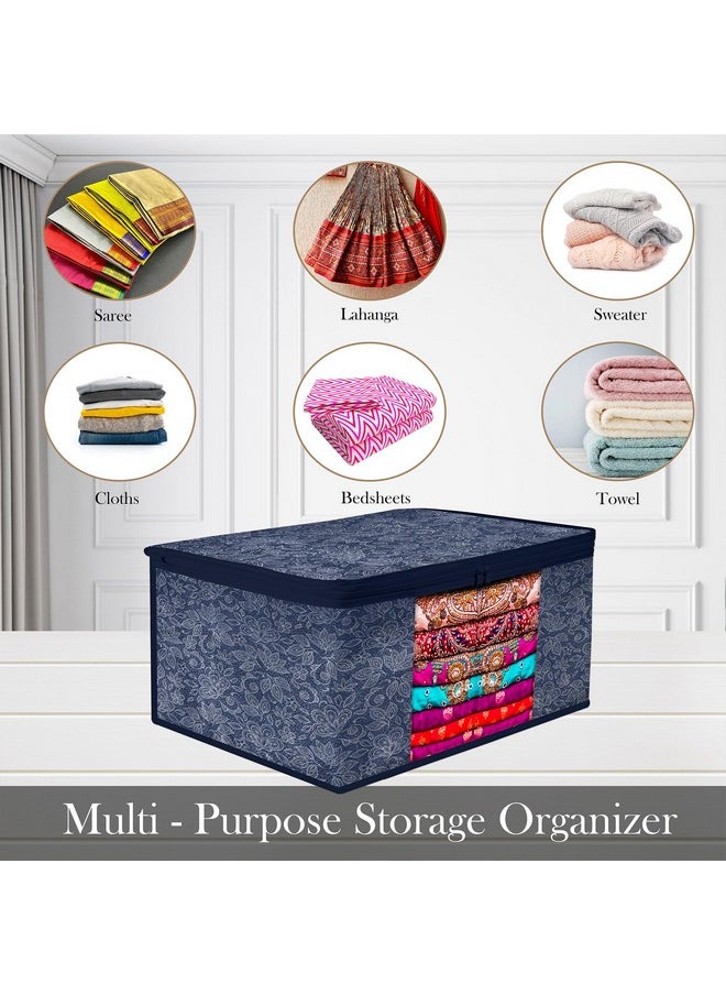 Kuber Industries Kuber Industries Saree Storage Bag | Clothes Storage Bag | Wardrobe Storage Bag | Cloth Storage Organizer | Visible Window Saree Bag | Flower Printed | 9 Inch | Pack of 3 | Navy Blue  - Image 5