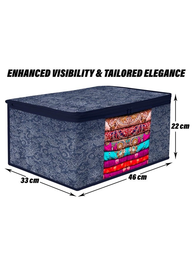 Kuber Industries Kuber Industries Saree Storage Bag | Clothes Storage Bag | Wardrobe Storage Bag | Cloth Storage Organizer | Visible Window Saree Bag | Flower Printed | 9 Inch | Pack of 3 | Navy Blue  - Image 3