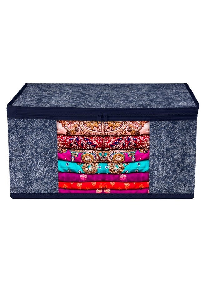 Kuber Industries Kuber Industries Saree Storage Bag | Clothes Storage Bag | Wardrobe Storage Bag | Cloth Storage Organizer | Visible Window Saree Bag | Flower Printed | 9 Inch | Pack of 3 | Navy Blue  - Image 2