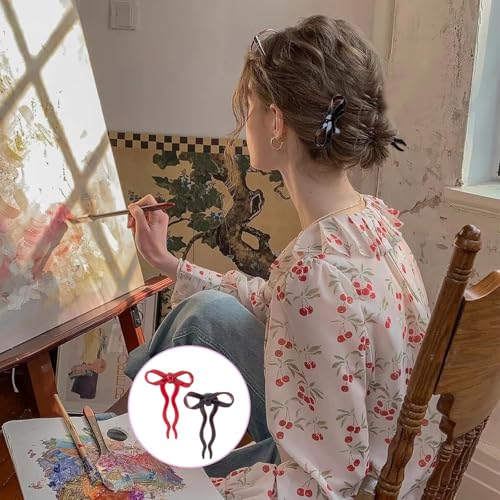 Melodio 3PCS Bow Hair Stick for Women, Elegant Bun Hairpin for Updo Styling, Cute Sweet Hair Fork Pin for Girls, High-End Decorative Hair Accessories - Image 3