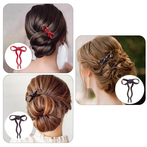 Melodio 3PCS Bow Hair Stick for Women, Elegant Bun Hairpin for Updo Styling, Cute Sweet Hair Fork Pin for Girls, High-End Decorative Hair Accessories - Image 4