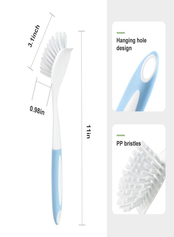 CQT Kitchen Diffusion Type Scrub Brush for Cleaning Dishes Pots Pan Sink and Bathroom with Comfortable Long Handle 6pack (Blue) - Image 2