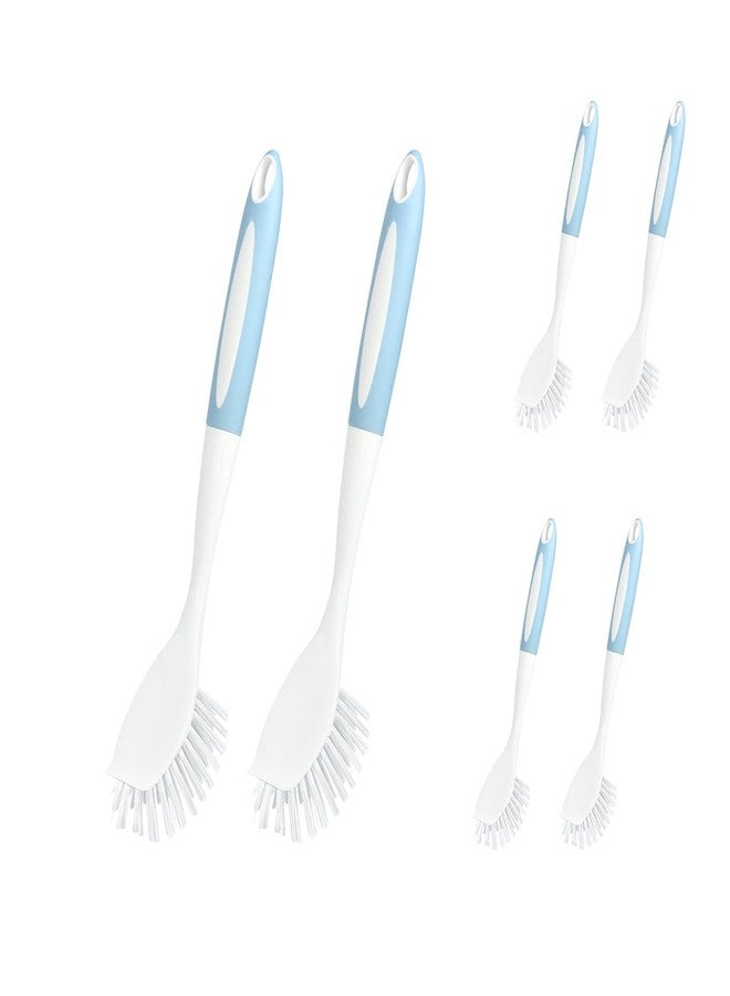 CQT Kitchen Diffusion Type Scrub Brush for Cleaning Dishes Pots Pan Sink and Bathroom with Comfortable Long Handle 6pack (Blue) - Image 1