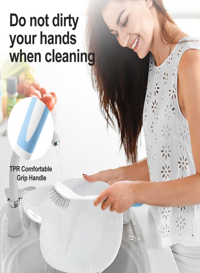 CQT Kitchen Diffusion Type Scrub Brush for Cleaning Dishes Pots Pan Sink and Bathroom with Comfortable Long Handle 6pack (Blue) - Image 5