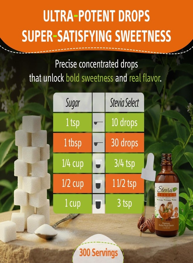 Stevia Select ستيفيا سيليكت سائل بنكهة زبدة البقان - مُحلي خالٍ من السعرات الحرارية للقهوة والشاي والمشروبات والخبز، طبيعي بالكامل، خالٍ من الإريثريتول، بديل سكر مناسب لنظام الكيتو، 300 حصة - 2 أونصة (عبوة واحدة) - Image 4