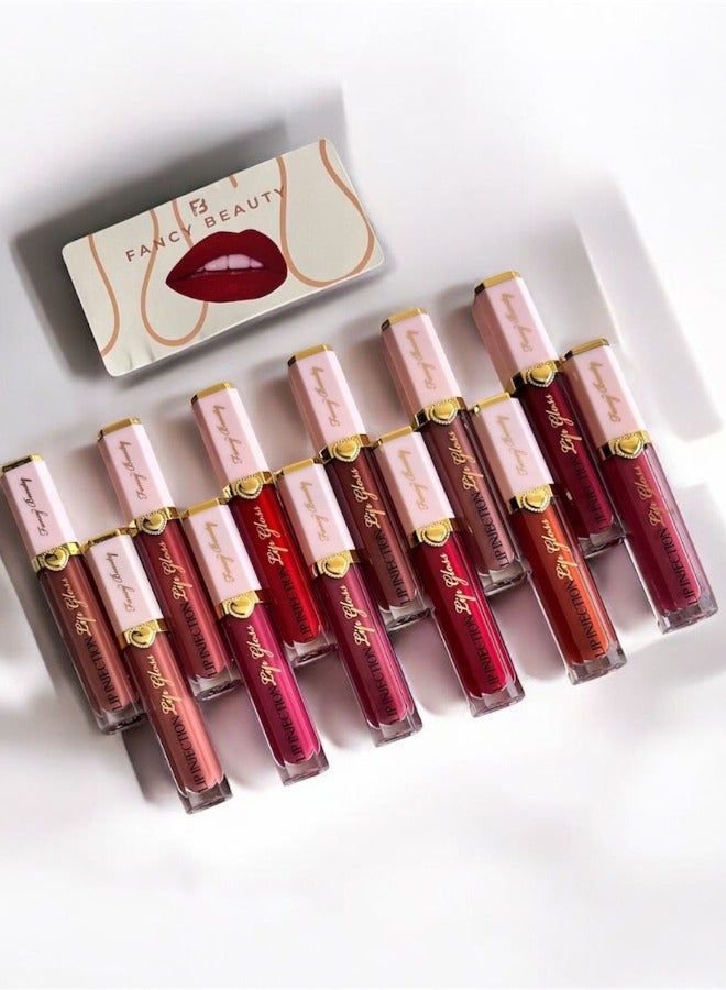 Fancy Beauties Liquid Lipstick - 12 Colors with Elegant Beige Gold Cap - Image 1