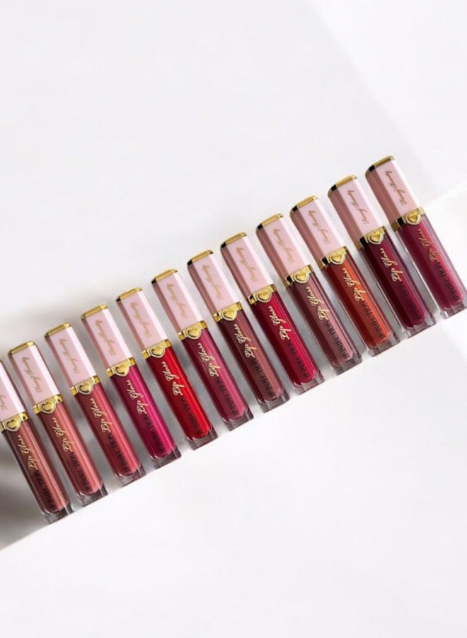 Fancy Beauties Liquid Lipstick - 12 Colors with Elegant Beige Gold Cap - Image 2