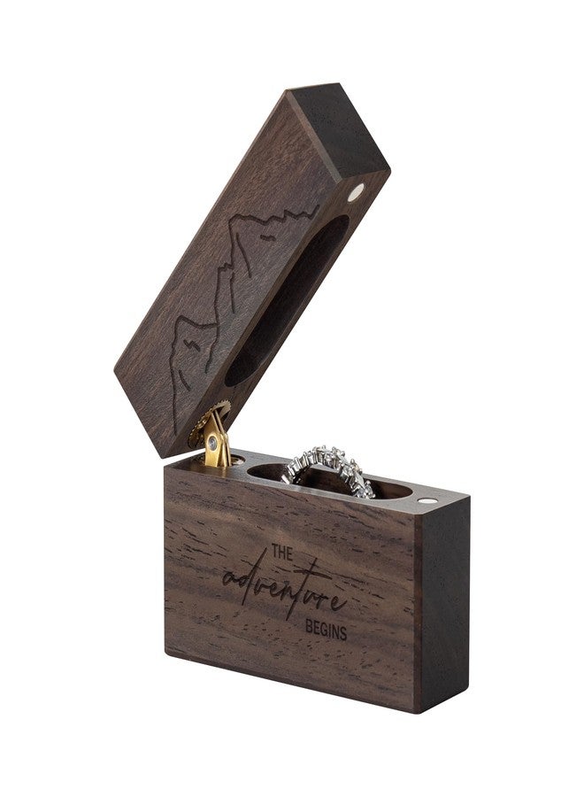Wislist Wooden Engagement Ring Box Slim Flat Small Ring Case for Proposal,Wedding,Christmas Birthday Gift(The adventure begins) - Image 2