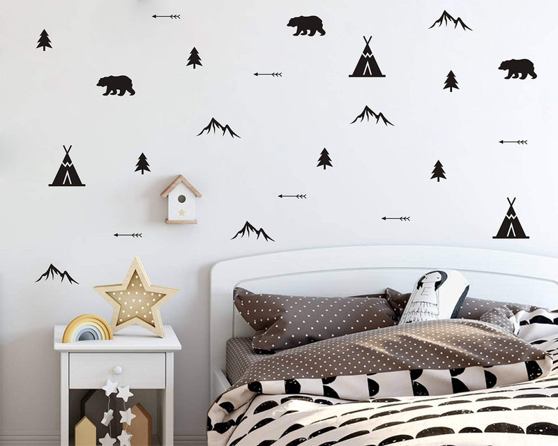 Yyart Set of Woodland Bears, Arrows, Teepees, Trees and Mountains Wall Decals, Vinyl Stickers for Bedroom, Living Room, School, Nursery Wall Decals A41 - Image 5