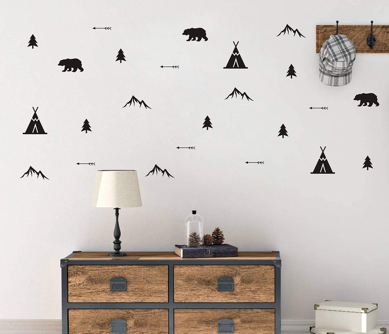 Yyart Set of Woodland Bears, Arrows, Teepees, Trees and Mountains Wall Decals, Vinyl Stickers for Bedroom, Living Room, School, Nursery Wall Decals A41 - Image 3