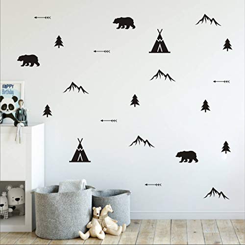 Yyart Set of Woodland Bears, Arrows, Teepees, Trees and Mountains Wall Decals, Vinyl Stickers for Bedroom, Living Room, School, Nursery Wall Decals A41 - Image 2