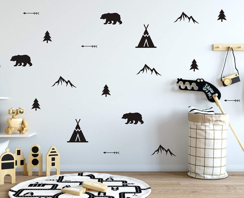 Yyart Set of Woodland Bears, Arrows, Teepees, Trees and Mountains Wall Decals, Vinyl Stickers for Bedroom, Living Room, School, Nursery Wall Decals A41 - Image 1