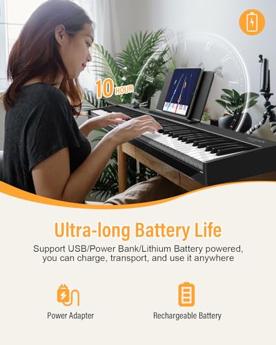 KONIX Foldable Piano Keyboard, 88 Key Full Size Semi Weighted Folding Piano Keyboard, Bluetooth Portable Electronic Keyboard Piano with Sheet Music Stand, Sustain Pedal and Piano Bag, Black - Image 5