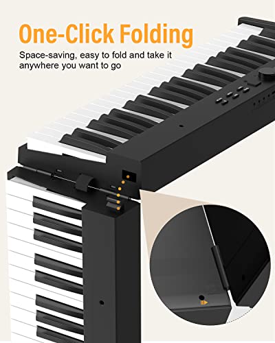 KONIX Foldable Piano Keyboard, 88 Key Full Size Semi Weighted Folding Piano Keyboard, Bluetooth Portable Electronic Keyboard Piano with Sheet Music Stand, Sustain Pedal and Piano Bag, Black - Image 2