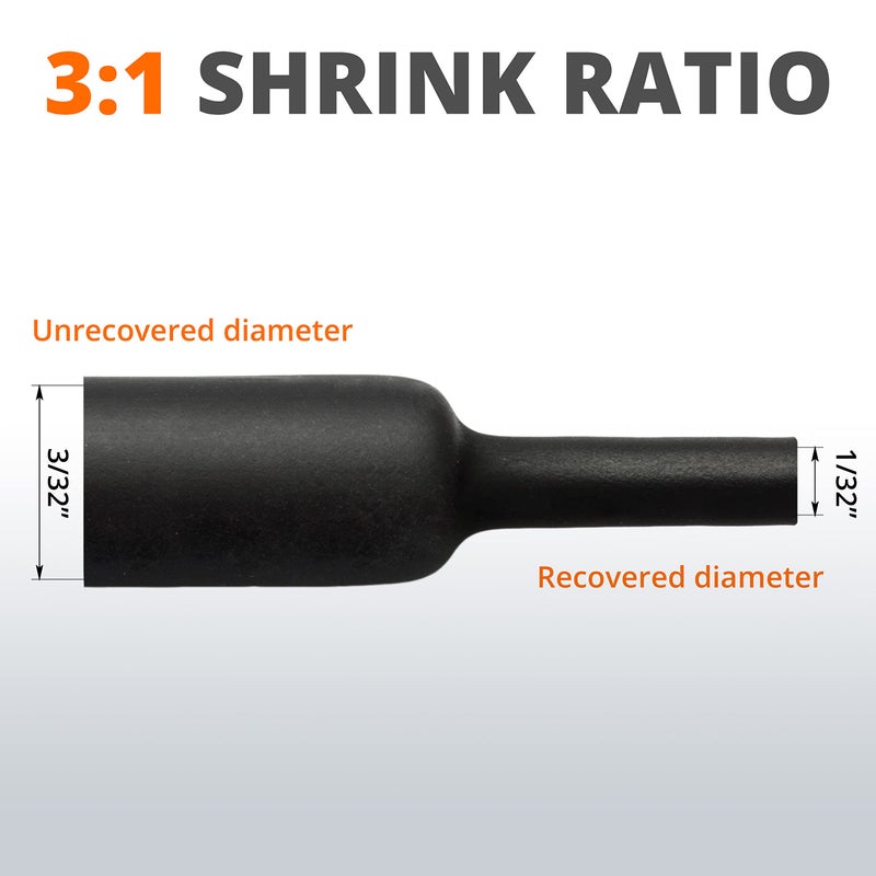 Wirefy | Heat Shrink Tubing - 3/32" inch - 3:1 Ratio - Adhesive Dual Wall Waterproof - Heat Shrink Tube - Heatshrink Tubes - Black - 50 Feet Roll | Trusted UL Certification - Image 2