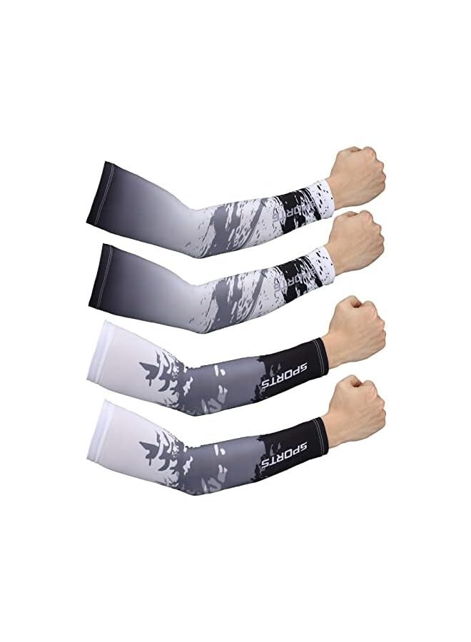 بروماس 4 أزواج من أكمام الذراع للحماية من أشعة الشمس فوق البنفسجية، للرجال والنساء، أكمام ضغط للذراع مضادة للانزلاق، أكمام طويلة من الحرير الجليدي، للرجال والنساء، رياضة الجري في الهواء الطلق وكرة القدم - Image 1